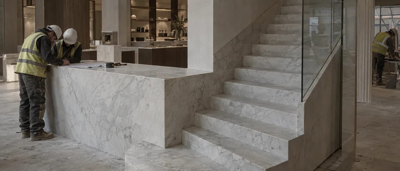 Marble Line Flagship, Fixing the slab